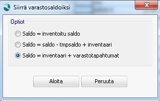 toimittamisen yhteydessä kyseisen tavaran inventointitilanne. Syötä inventointisaldot. Varmistu, että syötät saldot oikealle inventointipäivälle.