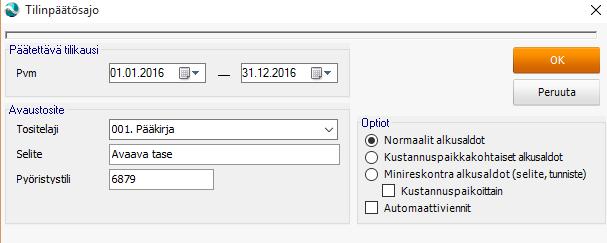 päiväykset edelliselle tilikaudelle. Ohjelma muuttaa numerosarjat ja näkymän automaattisesti edelliselle tilikaudelle. 7.