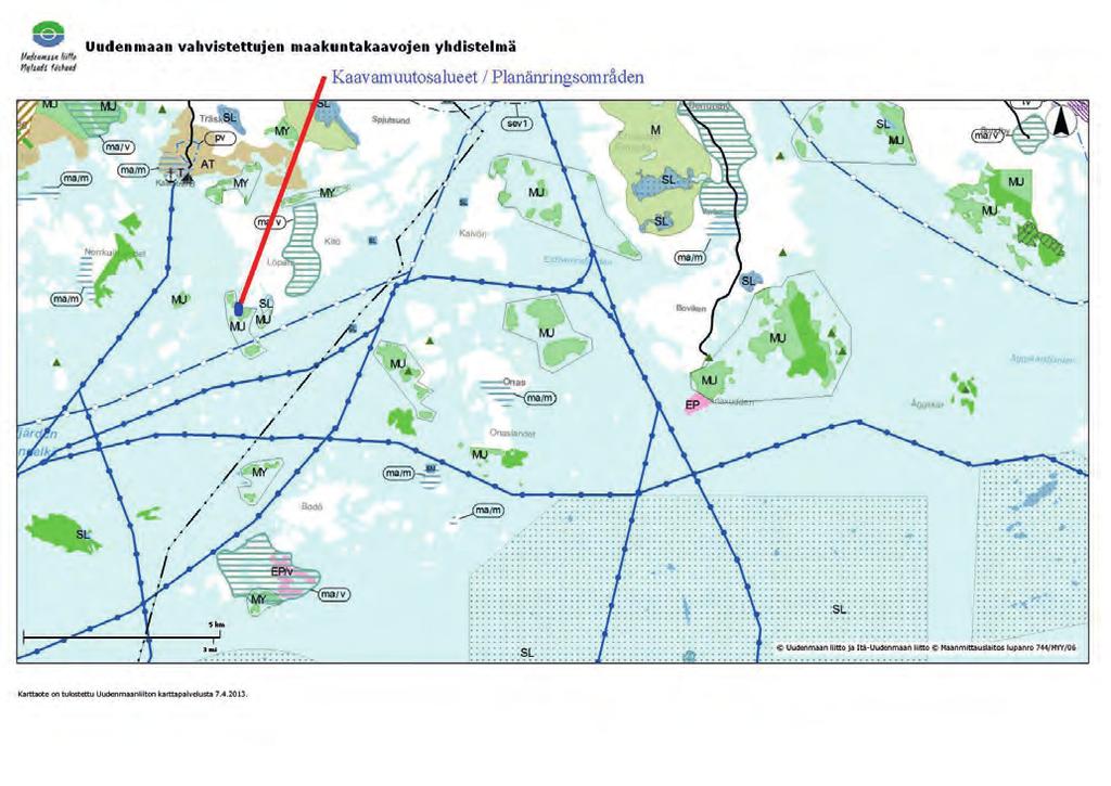 Maakuntakaava Ympäristöministeriön 30.10.2014 vahvistamassa Uudenmaan maakuntakaavassa suunnittelualueelle ei ole osoitettu aluevarauksia.