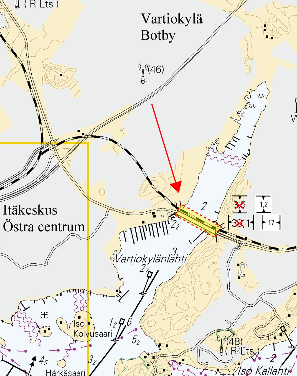 Kuva viitteeksi, karttaotteet ei merikartan mittakaavassa / Bild för referens, kortutdrag inte i sjökortets skala / Image for reference, chart extracts not to scale of chart ( Helsingin