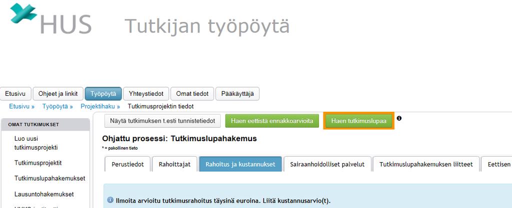 Budjetti löytyy Rahoitukset ja kustannukset osiosta sivun alareunasta.