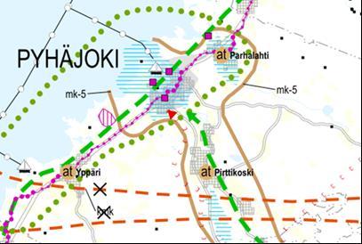 7 Kuva 4. Ote Pohjois-Pohjanmaan 2. vaihemaakuntakaavaluonnoksesta. Pyhäjoen kirkonkylän alue on 2. vaihemaakuntakaavaluonnoksessa osoitettu taajama- ja kyläalueeksi.