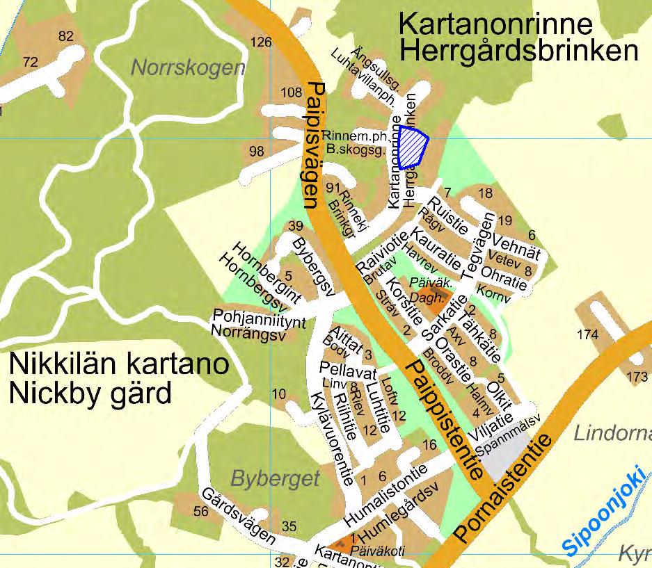 Kaavamuutosalue Alue sijaitsee Kartanonrinteen asemakaava-alueella Nikkilän taajaman pohjoispuolella.