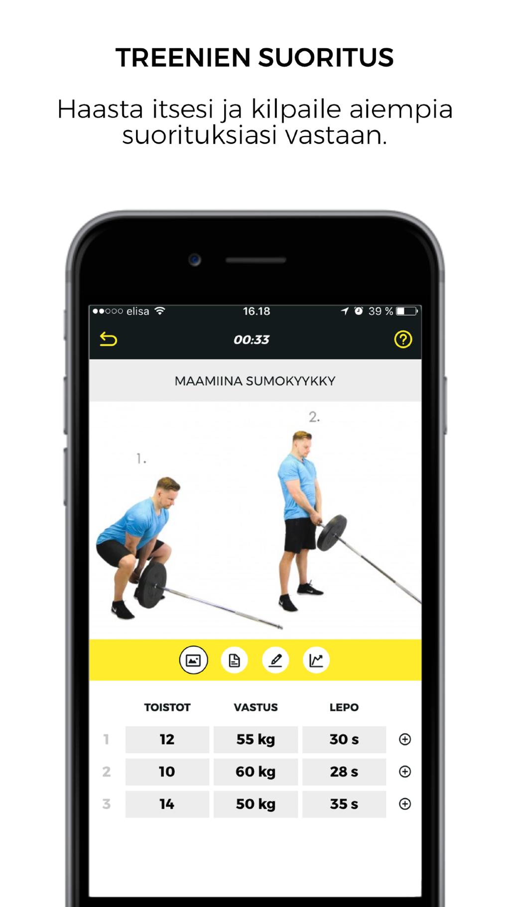 TREENIEN SUORITUS APPLIKAATIOSTA Kuvallisten ja videollisten treeniohjelmien avulla asiakkaan tekeminen helpottuu.