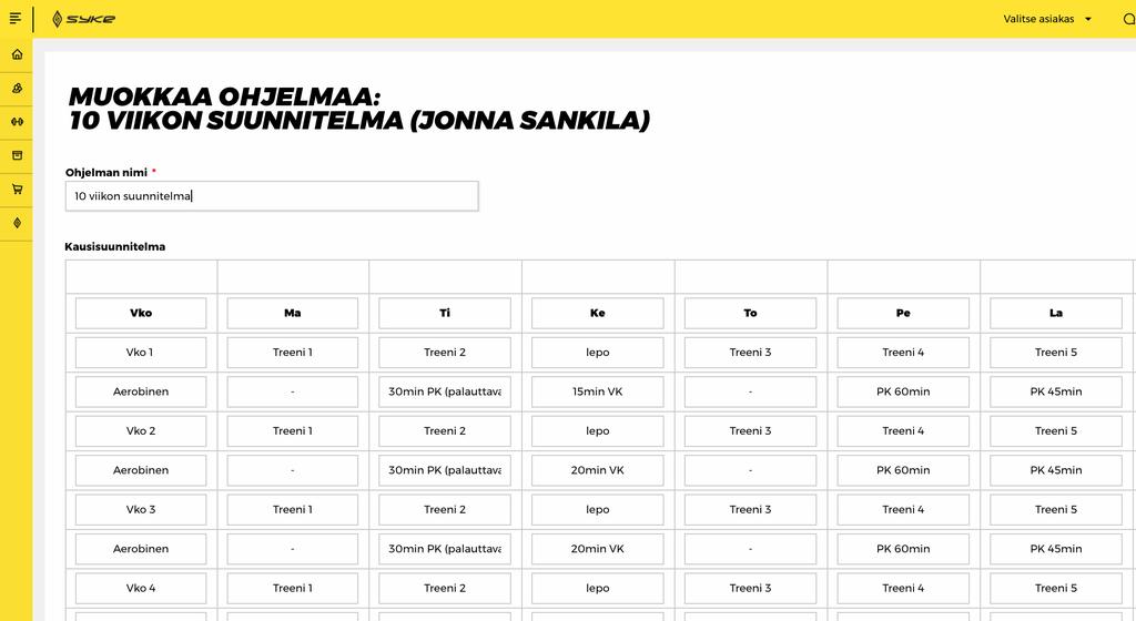 KAUSISUUNNITELMAT Taulukkopohjainen työkalu harjoittelun