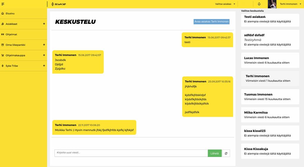 OMA CHAT ASIAKKAILLE Chatin avulla asiakkaat voivat olla milloin tahansa yhteydessä omiin valmentajiinsa