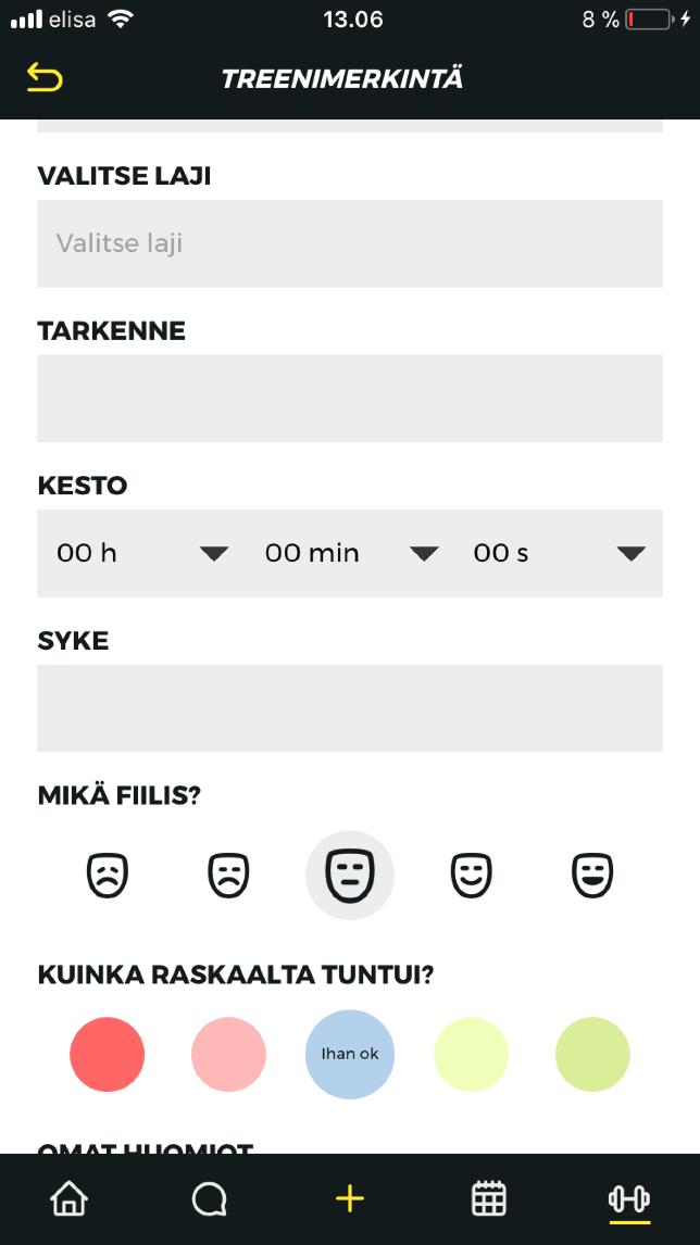 TREENIPÄIVÄKIRJAT Treenipäiväkirjan täyttö onnistuu suorittamalla applikaatiosta valmentajan luomia treenejä tai kirjaamalla harjoituksia manuaalisesti harjoitepankista (esim.