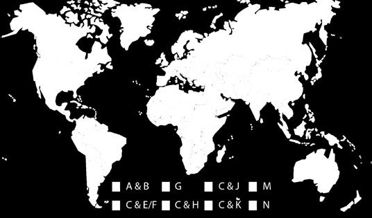 Kuva 8: 1~vaihepistokkeiden ja -pistorasioiden kartta Kuvat ovat peräisin osoitteesta http://www.worldstandards.