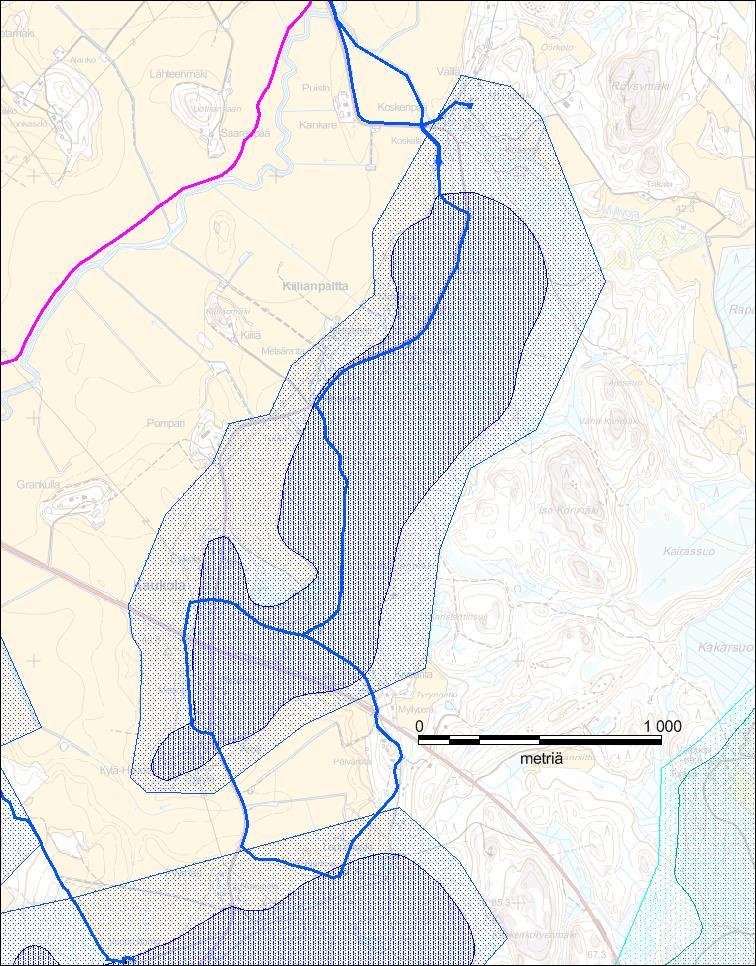 Kartta 3. Kaukolan pohjavesialueella oleva vesijohto- ja viemäriverkosto.