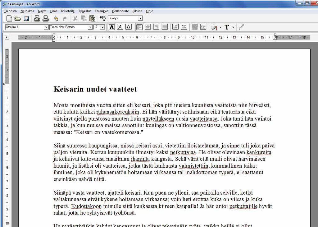 SUURTESTI ABIWORD 4,5 Teksturi riisutuilla toiminnoilla AbiWord on ominaisuuksiltaan vertailun riisutuin ohjelma.