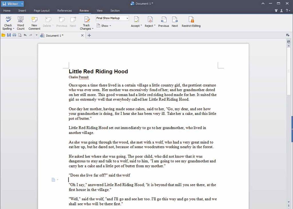 SUURTESTI WPS OFFICE WRITER Laadukas ohjelma ilman kielitukea WPS Office Writerin toiminnot on sijoitettu Microsoft Officen tavoin valintanauhaan, jossa kullakin välilehdellä on oma