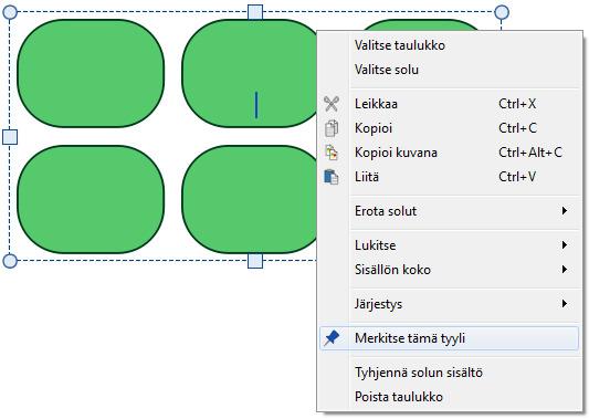 Tyylin kiinnittäminen Kun olet tehnyt muokkaukset valitsemasi objektin ulkoasuun, voit klikata hiiren oikealla painikkeella ja valita pudotusvalikosta vaihtoehdon Kiinnitä tämä tyyli.
