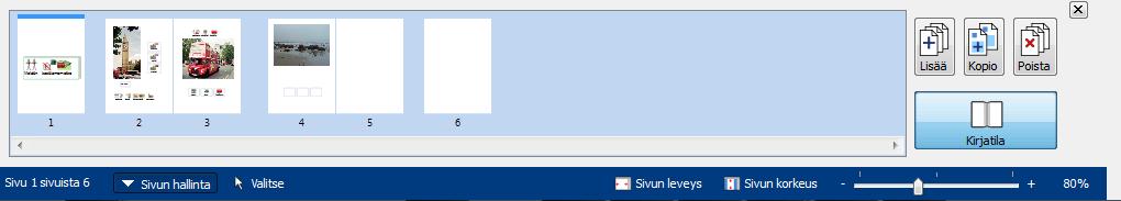 Sivun hallinta Voit käyttää Sivun hallinta -työkalua asiakirjan kokonaisuuden hallinnointiin. Sivun hallinta löytyy Sivun tila -palkista ikkunan alalaidasta.