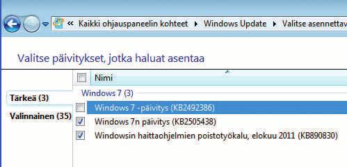 7 Voit valita, mitä päivityksiä haluat asentaa. Valitse ne listasta ja jatka napsauttamalla OK-painiketta, jos haluat asentaa ne saman tien.