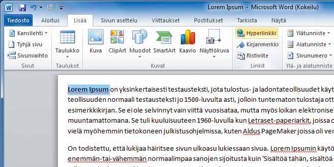 Linkeistä tulee mieleen lähinnä nettisivut, mutta myös asiakirjan voi linkittää toiseen asiakirjaan.