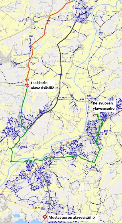 23 Kuva 5. Vesijohtoverkoston päävirtausreitit Laakkarin sekä Mustavuoren alavesisäiliöiltä. Vesijohtoverkoston pituus on noin 350 km (Riihinen 2010, 12).