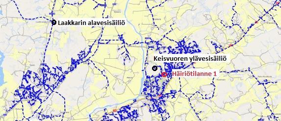 tilanteessa, jossa Nuolemontien vesijohdossa on vuoto (kuva 15).