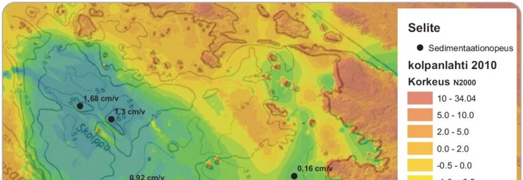 100 Pihlavanlahden vuotuinen sedimentaationopeus Vuotuisen sedimentaationopeuden laskemisessa käytettiin Säntin (1954) vuosien