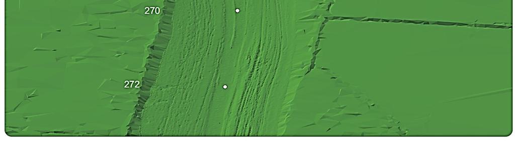 Jokijakson 2 lopussa Lukkarinsillan jälkeen paalulla 252+35 uoman pohja kallistuu