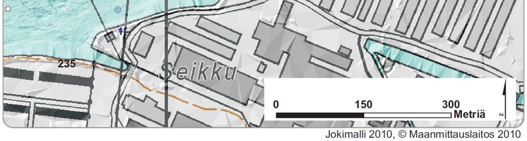 Poikkileikkaus jokipaalulla 239 kuvastaa suunnilleen tilannetta alueella ennen ruoppausta.