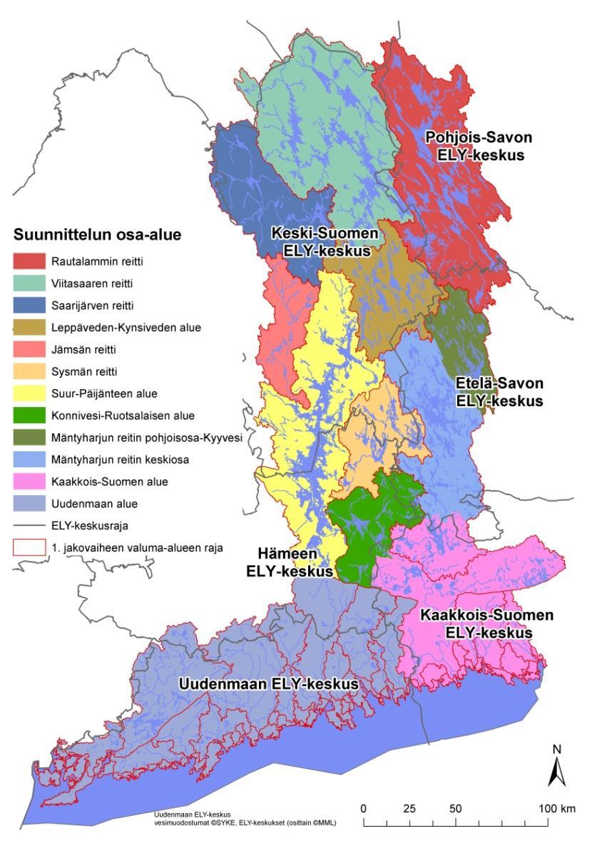Kymijoen-Suomenlahden vesienhoitoalue Käytännön vesienhoitotyö tehdään vesienhoitoalueilla. Kymijoen-Suomenlahden on jaettu 12 suunnittelun osaalueeseen kuuden ELY-keskuksen toimialueelle.