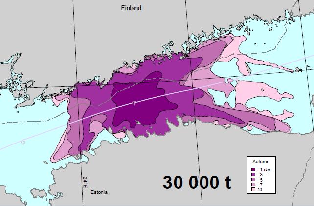 60 on, että 10 000 t raakaöljyä meriveteen emulgoituessaan on muodostanut 50 000 t nestemäistä öljyjätettä. Hävikki huomioiden kerätään 40 000 t nestemäistä öljyjätettä, missä raakaöljyä on 8 000 t.
