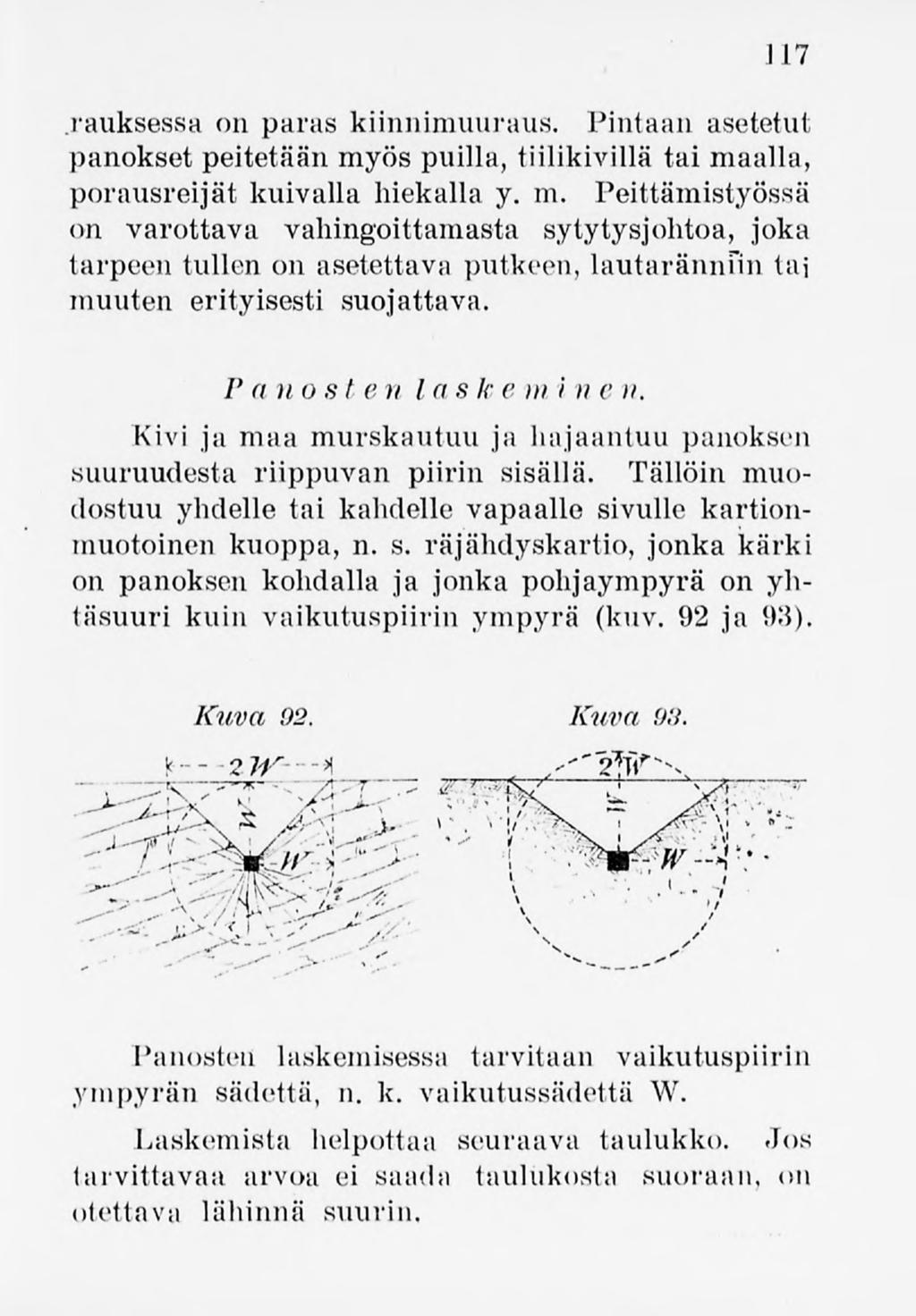 117 rauksessa on paras kiinnimuuraus. Pintaan asetetut panokset peitetäänmyöspuilla, tiilikivillä taimaalla, porausreijät kuivalla hiekalla y. m.