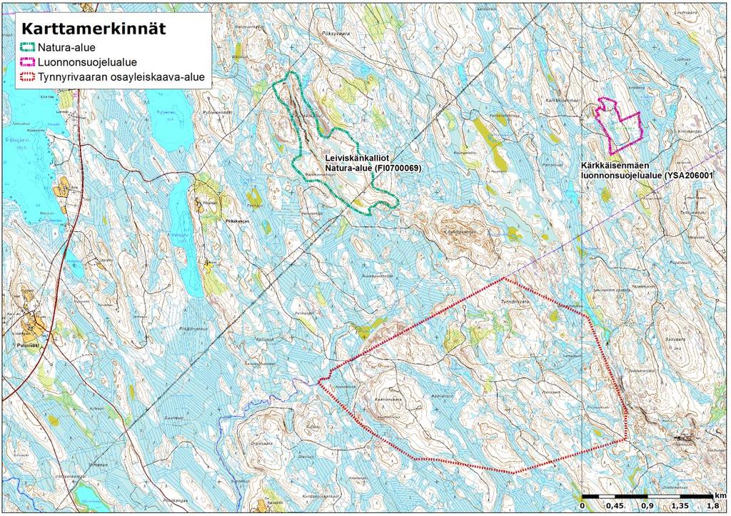 FCG SUUNNITTELU JA TEKNIIKKA OY Kaavaselostus 16 (83) luontotyyppeihin sekä ilvekseen, karhuun ja saukkoon, jotka ovat luontodirektiivin suojeltavia lajeja.