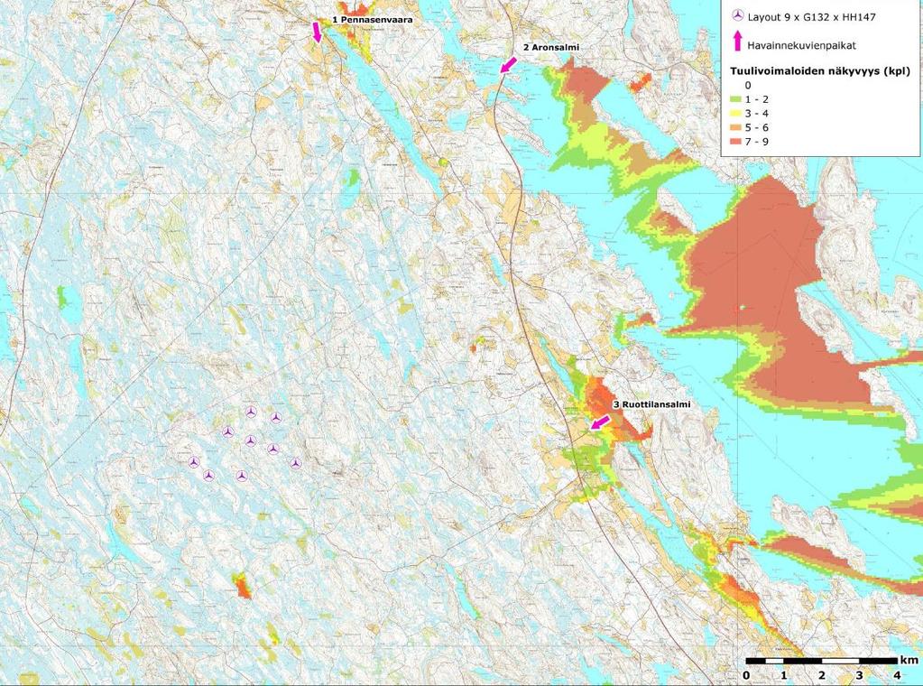 FCG SUUNNITTELU JA TEKNIIKKA OY Kaavaselostus 53 (83) Joitakin voimaloita näkyy näkymäalueanalyysin mukaan Pitkäjärven asumattomalle länsirannalle ja muutamien Palomäen peltoaukeiden reuna-alueille.