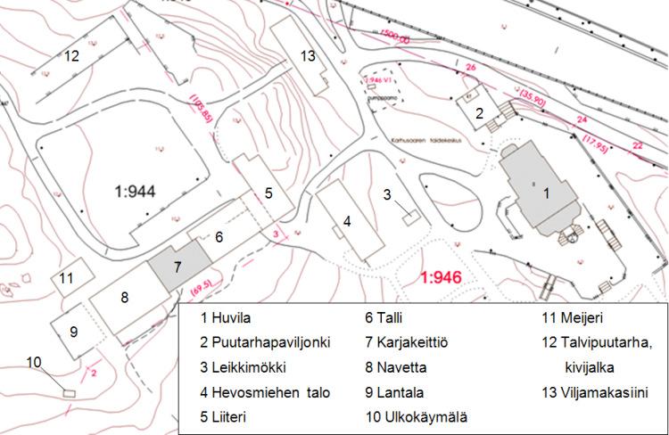 näinen puutarhapaviljonki, jonka alakerrassa on kellari.