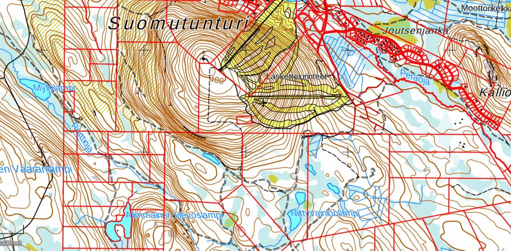 2. SUUNNITTELUN KOHDEALUE JA NYKYINEN TILANNE Suunnittelukohteena on Suomutunturin laskettelurinteiden eteläpuolelle jäävä tila Metsänummi 320-413-27-5, joka on kokonaisuudessaan rakentamaton.
