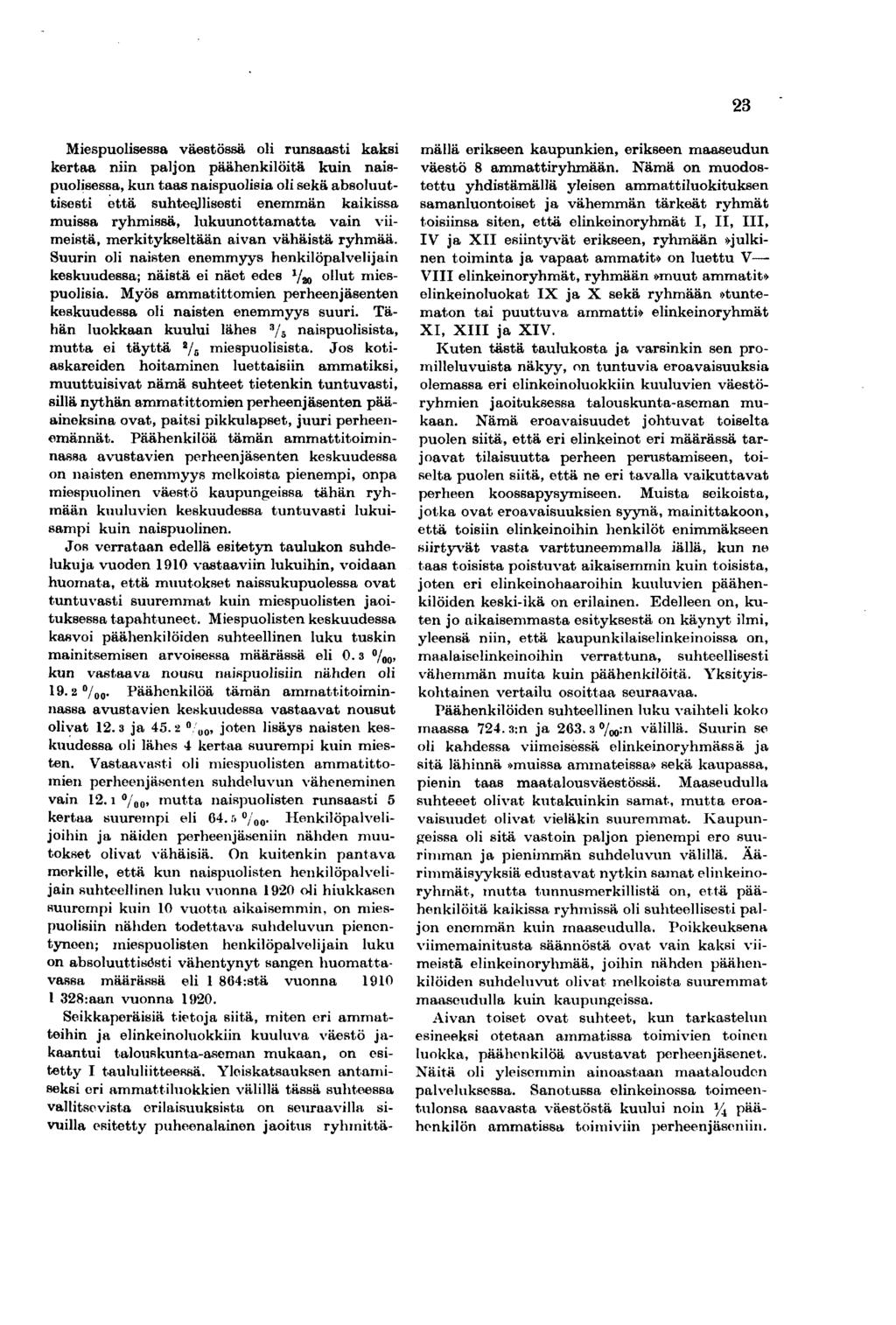 Mespuolsessa väestössä ol runsaast kaks kertaa nn paljon päähenklötä kun naspuolsessa, kun taas naspuolsa ol sekä absoluuttsest että suhteejlsest enemmän kakssa mussa ryhmssä, lukuunottamatta van