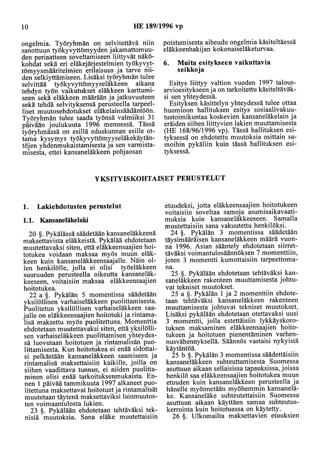 10 HE 189/1996 vp ongelmia.