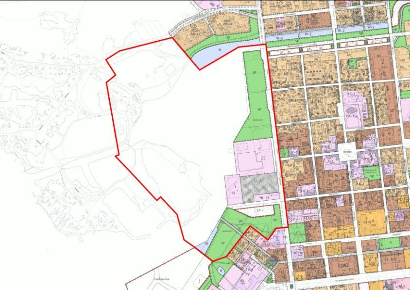 Yleiskaavassa suunnittelualue on osoitettu aluevarausmerkinnöin virkistysalueena (V), luonnonmukaisena säilytettävänä virkistysalueena (V/s), vesialueena (W), julkisten palvelujen alueena (PY),