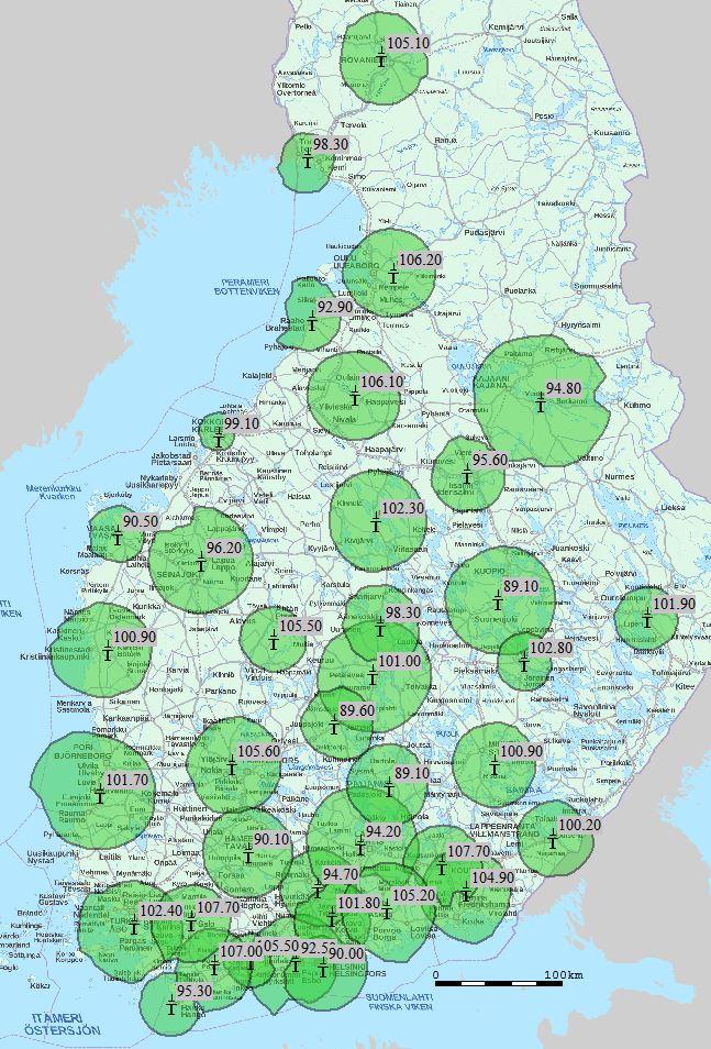 Taajuuskokonaisuus 6 (nyk. Radio Aalto) Kunta Taajuus Kunta Taajuus Espoo 92.5 Lapua 96.2 Eurajoki 101.7 Lohja 105.5 Haapavesi 106.1 Loviisa 105.2 Hanko 95.3 Mikkeli 100.9 Hausjärvi 94.7 Oulu 106.