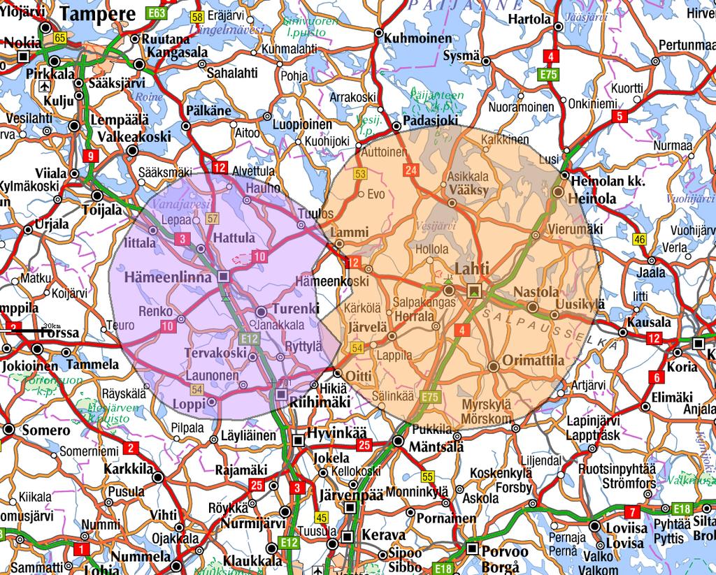 OPTIMOINTEJA RAJOITUSTEN PIENENTÄMISEKSI (4/6) Esim. 4 Nykytilanne: KISS Hämeenlinna 106,5 MHz rajoitus 70-100/6dB vs. Radio Dei Hollola 106,4 MHz rajoitus 260-280/7dB vs.