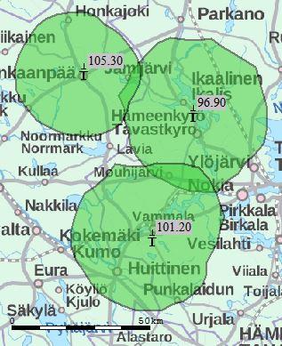Pirkanmaa Tampere 3 (nyk. Sun FM) Ikaalinen 96.3 Kankaanpää 106.7 Parkano 91.7 Tampere 106.1 Valkeakoski 96.7 Ylöjärvi 107.8 Tampere 4 (nyk.