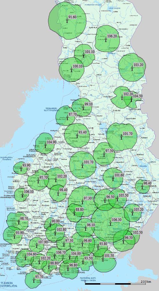 Taajuuskokonaisuus 3 (nyk. NRJ) Kunta Taajuus Kunta Taajuus Alajärvi 102.2 Oulu 99.1 Haapavesi 93.4 Pelkosenniemi 106.2 Hanko 95.7 Pieksämäki 96.5 Helsinki 96.8 Pihtipudas 101.7 Hyvinkää 104 Pori 98.