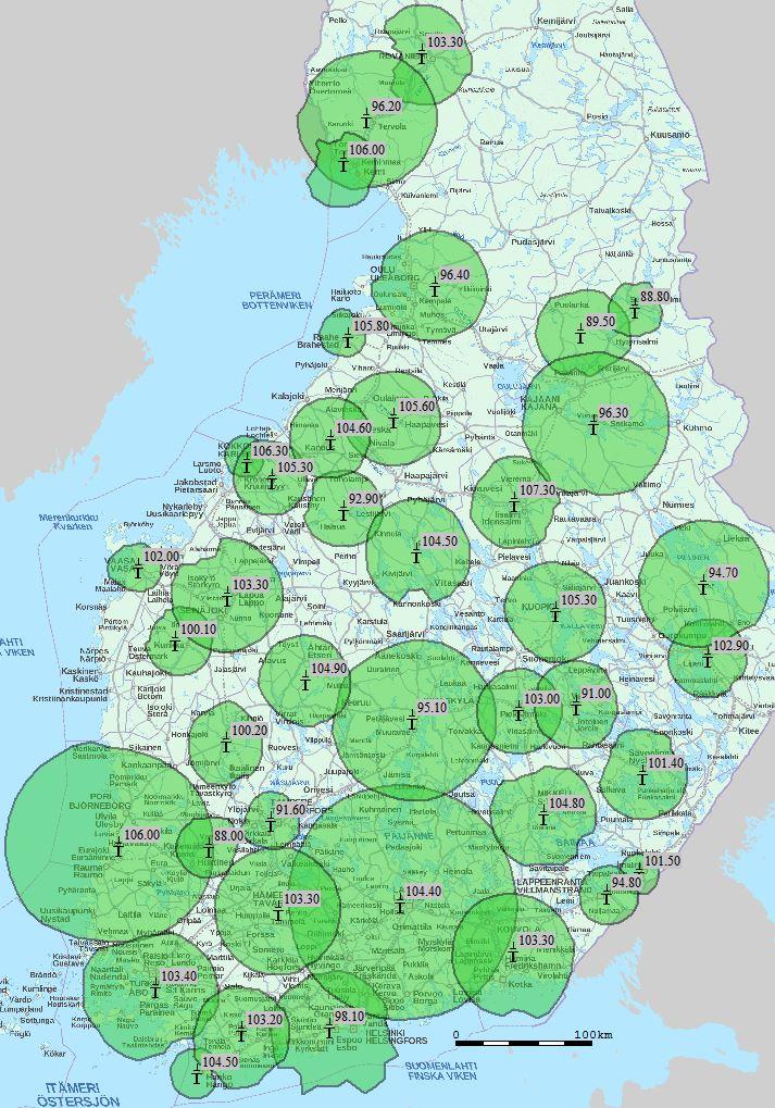 Taajuuskokonaisuus 5 (nyk. SuomiPOP) Kunta Taajuus Kunta Taajuus Espoo 98.1 Mikkeli 104.8 Eurajoki 106.0 Oulu 96.4 Haapavesi 105.6 Parkano 100.2 Hanko 104.5 Pieksämäki 103.0 Hollola 104.