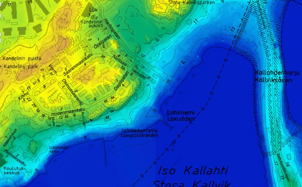 Ylempi alue sijaitsee meren ja korkean kallionlaen rajaamalla