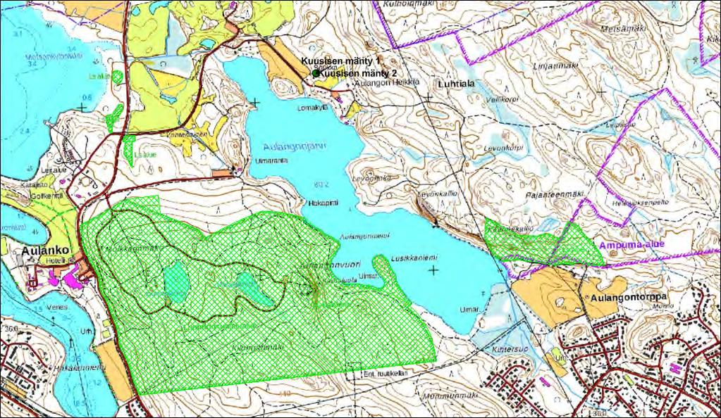 Aulangon luonnonsuojelulain nojalla rauhoitetut kohteet: luonnonsuojelualueet, luontotyypit ja luonnonmuistomerkit Aulangon luonnonsuojelualue 5.12.1991 Aulangon Lusikkaniemen luonnonsuojelualue 4.7.