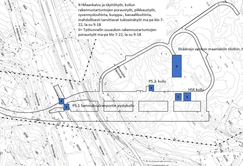 Päätöspöytäkirja 7 (12) iskuvasara (110 db), syvennys-, kuoppa- ja kanaalilouhinta: poravaunu (120-126 db), kuorma-auto ja kaivinkone (90-110 db), iskuvasarointi: Rammeriskuvasara (110 db),