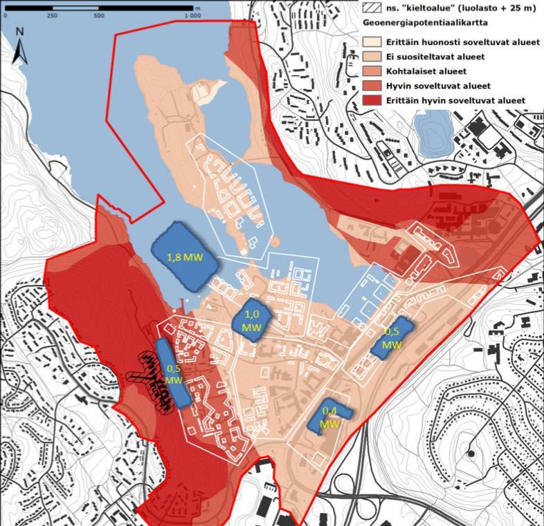 FCG SUUNNITTELU JA TEKNIIKKA OY Raportti 22 (32) 14.11.2016 Kuva 14. Keskitetyt energiakaivokentät ja vesistökeruupiiri.