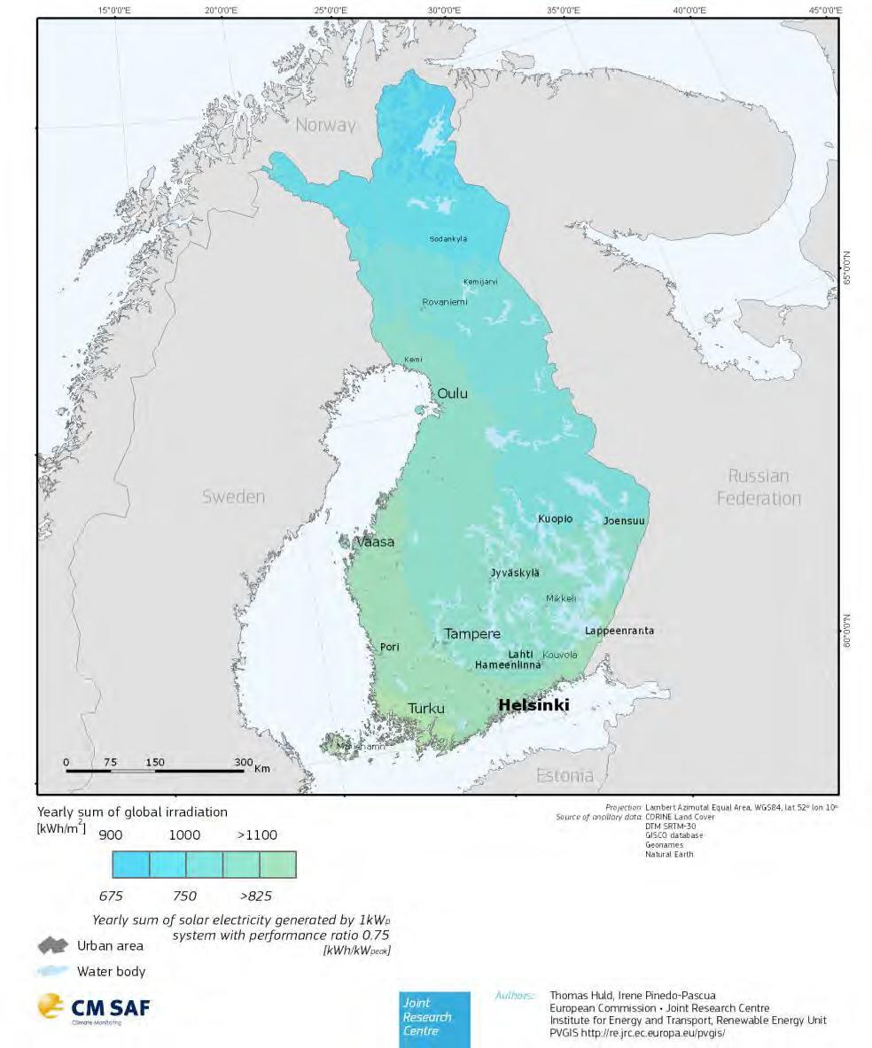 Auringonpaistetunnit ovat kuukausittaisia keskiarvoja Jokioisten sääaseman 30 v. havaintotilastoista 1981 2010 (Pirinen ym. 2012).