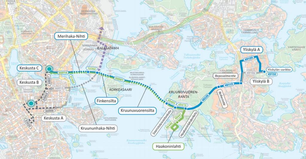 Laajasalossa, Yliskylässä tutkittiin ensisijaisen linjauksen, Yliskylä A, lisäksi myös vaihtoehtoista linjausta B.