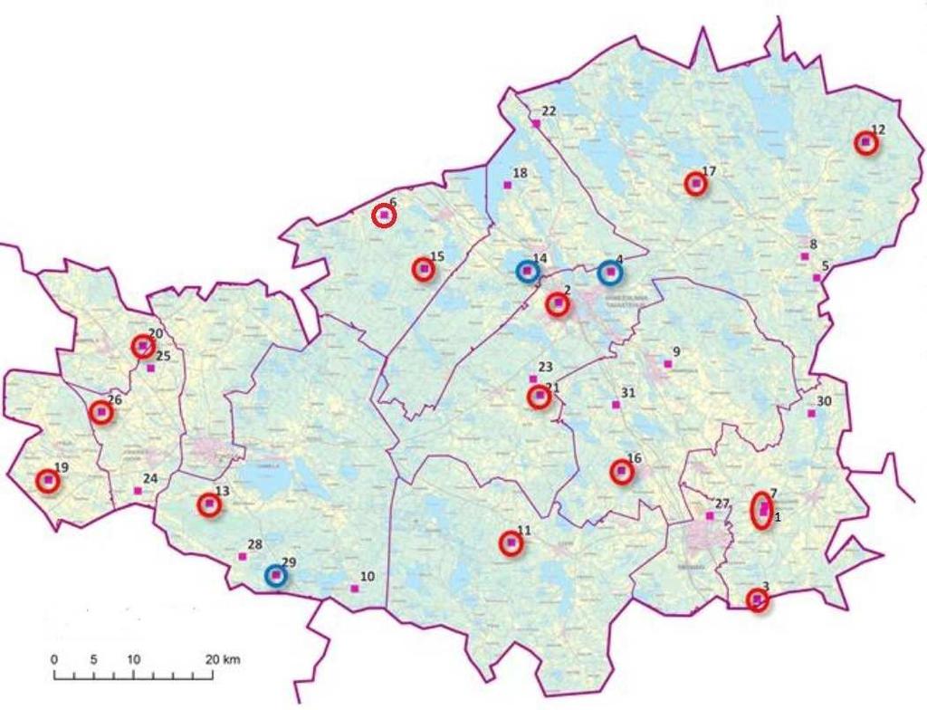 126 21 Renko: Heinisuo Riihimäen seutu: 1 ja 7 Hausjärvi: Ahjola ja Kupparilampi 3 Hausjärvi: Hyvinkään ampumarata, Erkylä 11 Lopen ampumarata Forssan seutu: 13 Tammela: Sukula 19 Ypäjä 20 Humppila: