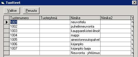 Voit valita sopivan tuotteen, jolloin sen tiedot tulevat käyttöön. Neuvottelutapahtuman tulostaminen paperille ja leikepöydälle onnistuu ko. painikkeista.
