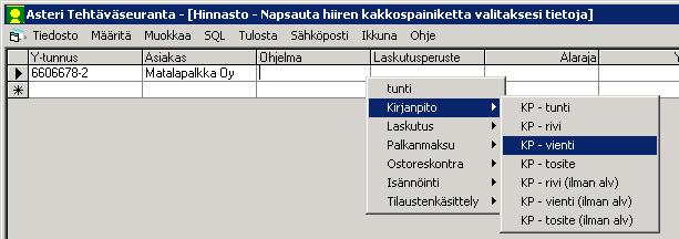 valinta onnistuu paikallisvalikosta, joka ilmestyy kun olet Ohjelma- tai