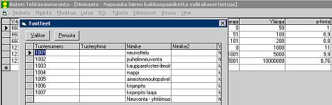 Tuote voidaan poimia hinnastoon painamalla hiiren kakkospainiketta hinta-,