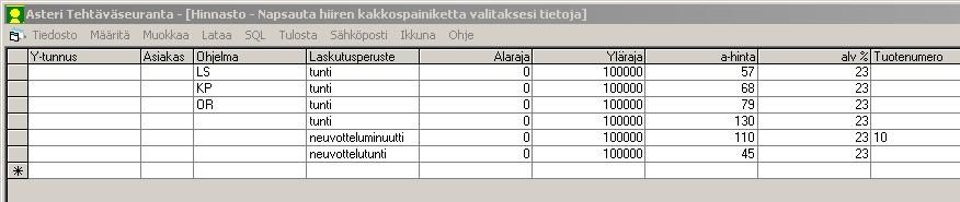 62/67 Asteri Tehtäväseuranta käyttöohje Ravintola- ja ateriapalvelut Jos myyt ravintola- ja/tai ateriapalveluja, muuta ko. Tuotteisiin veroprosentiksi 13.